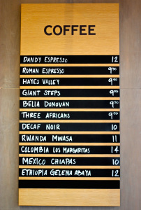 Coffee board at Blue Bottle