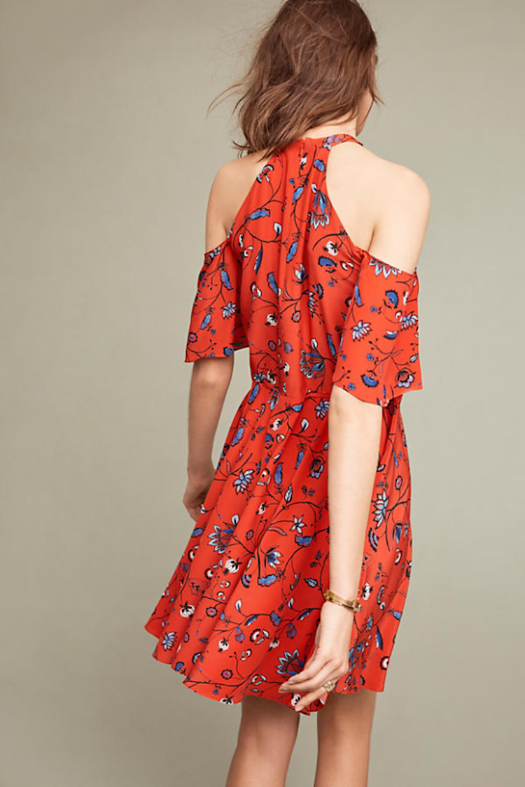 Cute red shoulder showing dress from Anthropologie