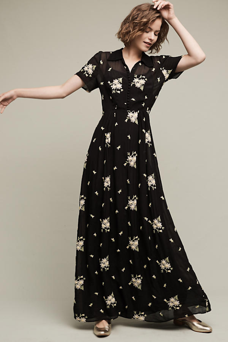 Cute black maxi dress from anthropologie